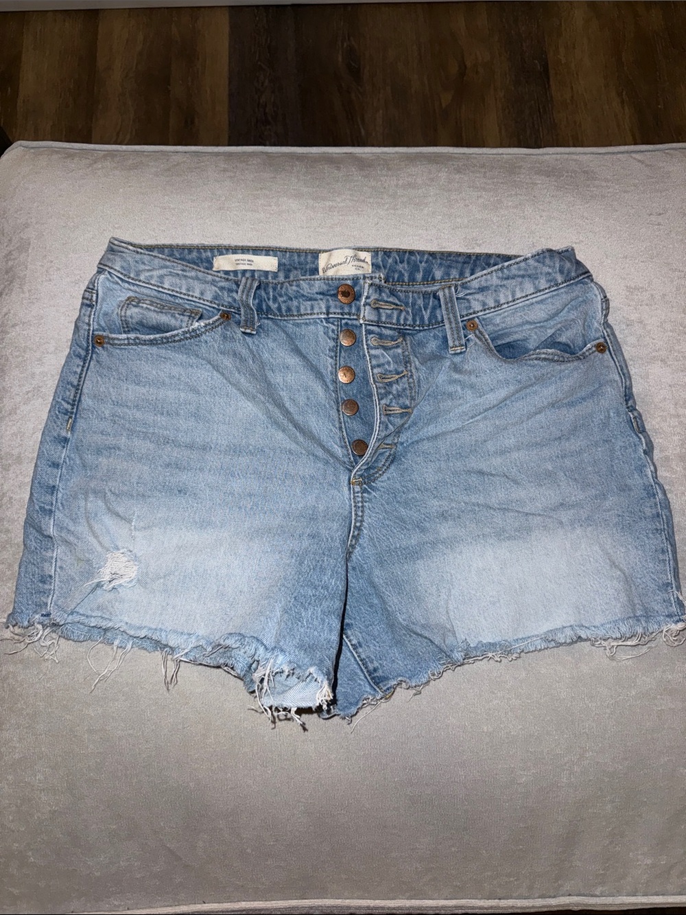 Universal Thread Light Blue Distressed High-Rise Button-Fly Denim Shorts